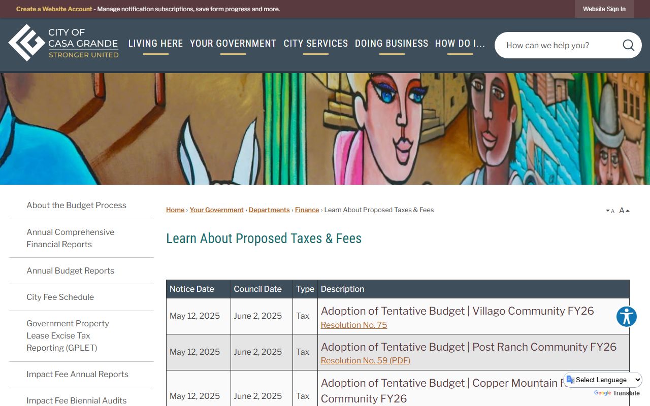 Casa Grande proposed property tax increase information page