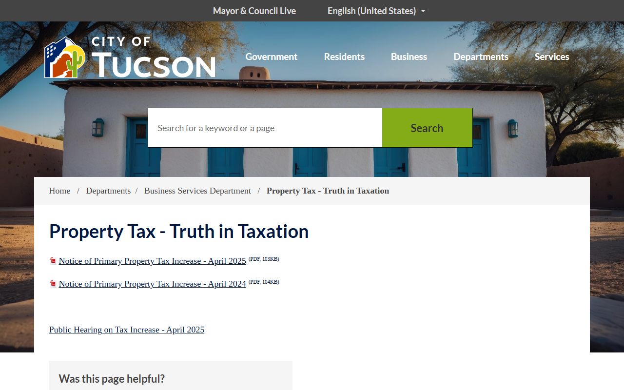 Tucson Arizona property tax information page
