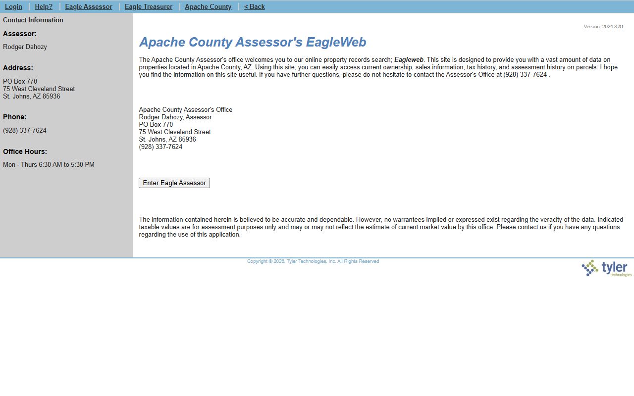 Apache County EagleWeb property search database interface