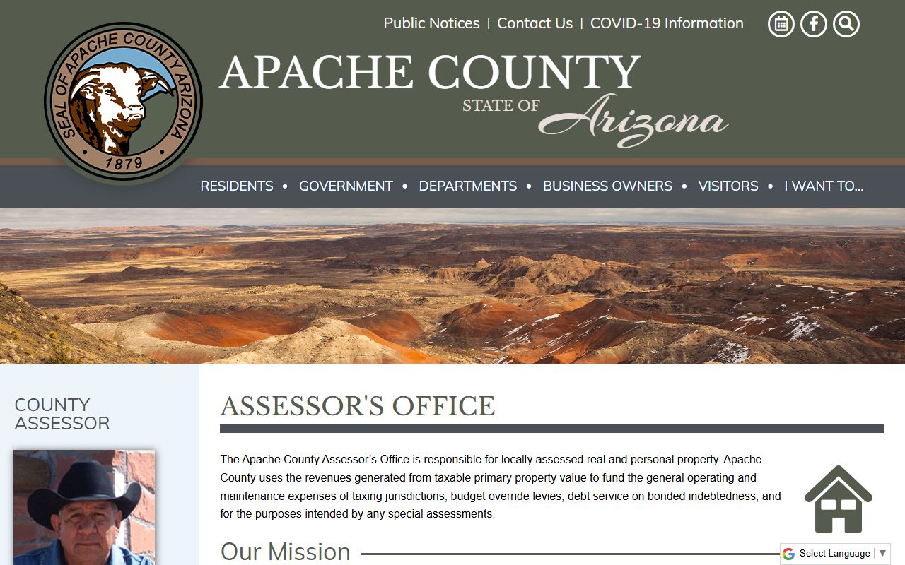Apache County Assessor office website showing property tax assessment information