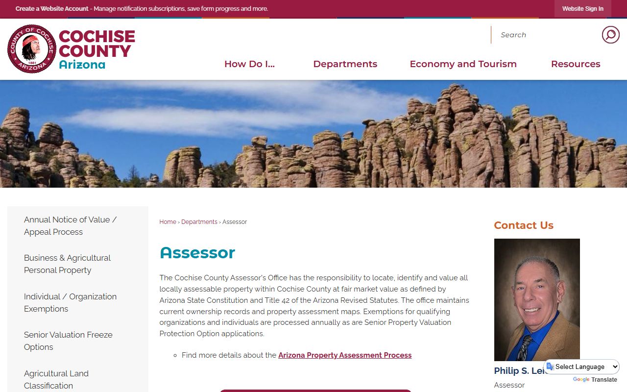 Cochise County Assessor website for property tax records