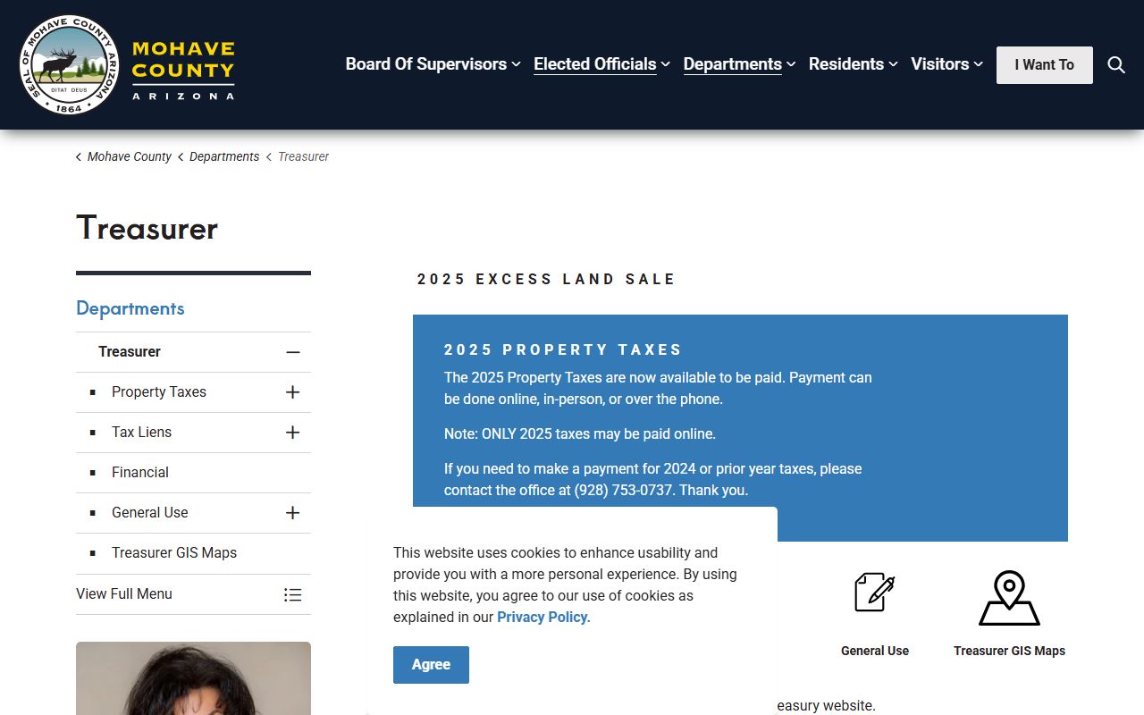 Mohave County Treasurer website showing property tax payment information