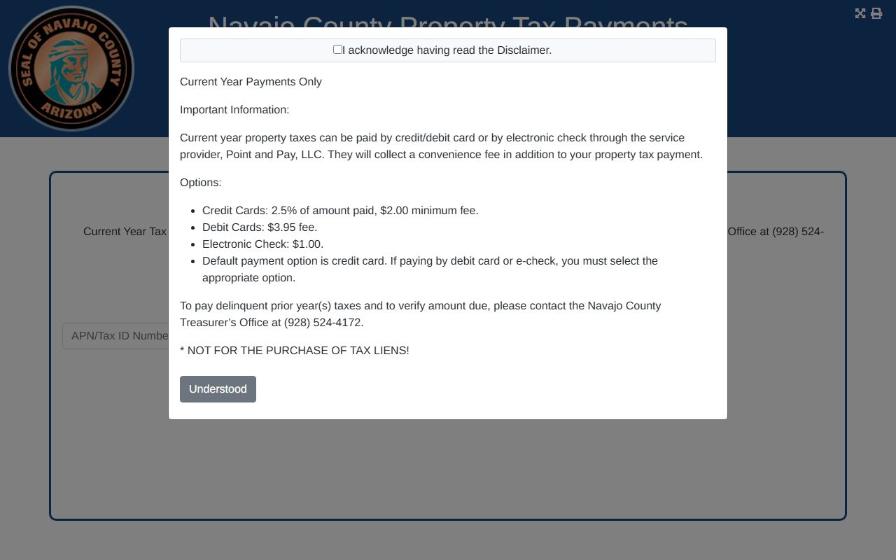 Navajo County online property tax payment portal