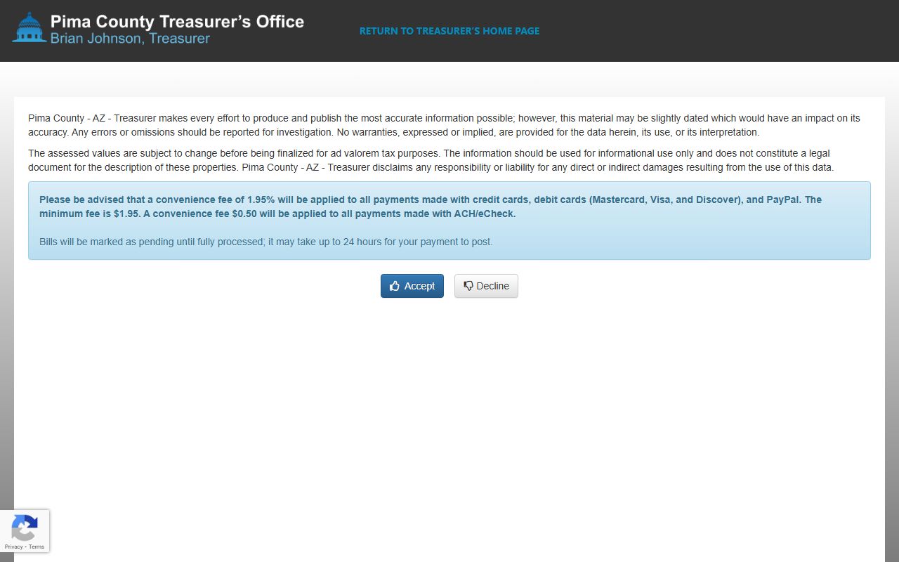 Pima County online property tax payment portal