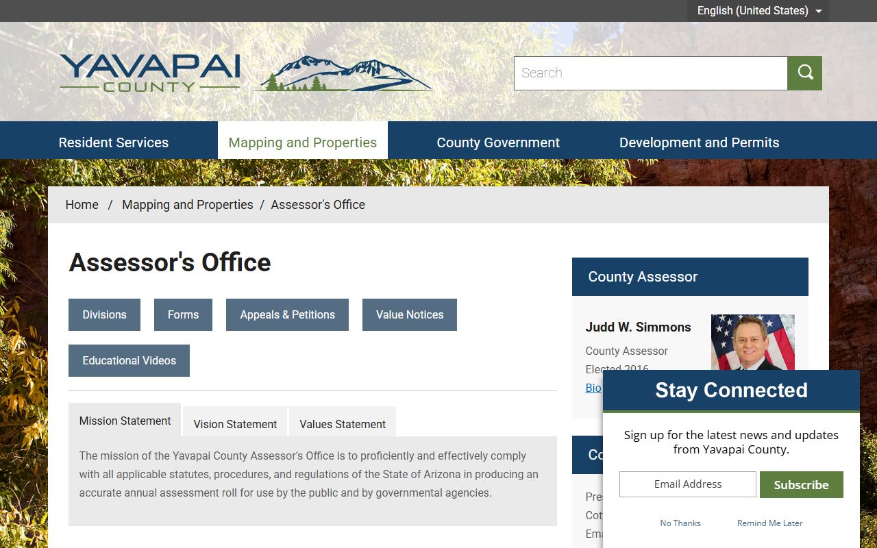 Yavapai County Assessor Office property tax records page