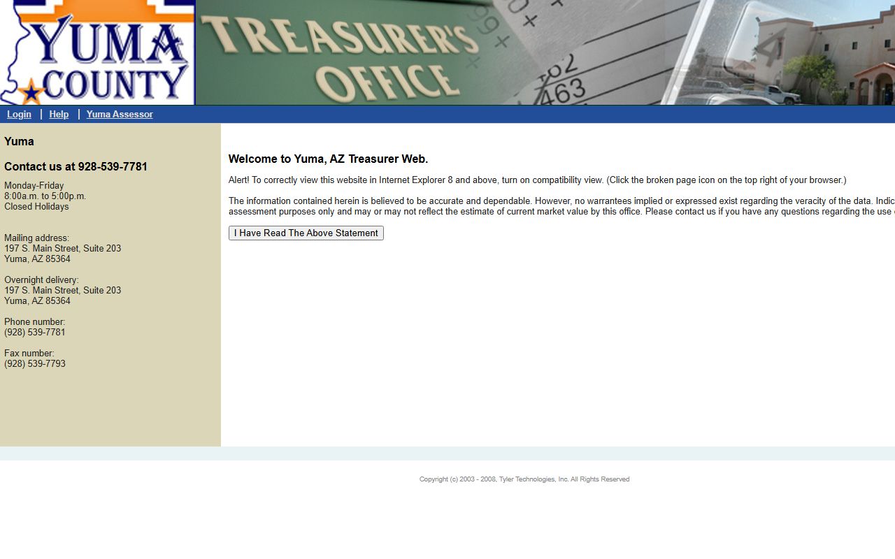 Yuma County Treasurer EagleWeb property tax search portal