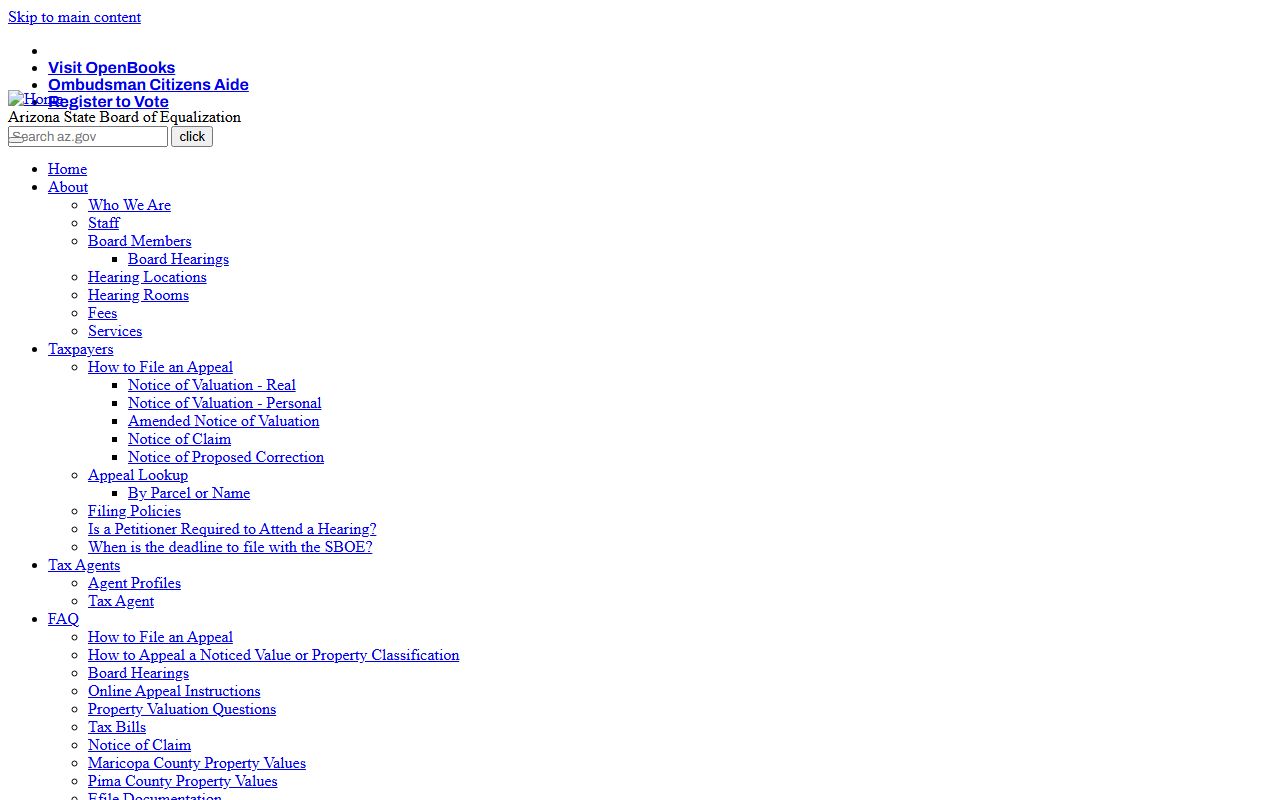 Arizona State Board of Equalization appeals information